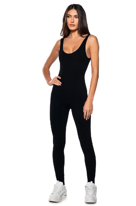 HOT GIRL WALK SLEEVELESS CATSUIT IN BLACK