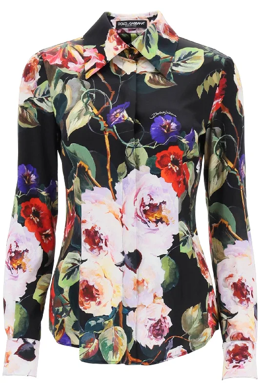 Dolce & gabbana rose garden shirt in satin F5R63T FSA59 ROSETO FDO NERO