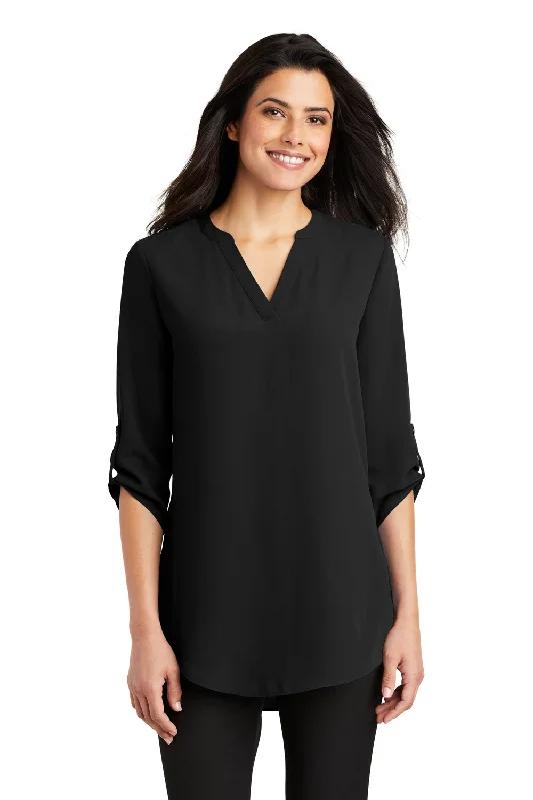 Port Authority Womens 3/4 Sleeve V-Neck T-Shirt - Black