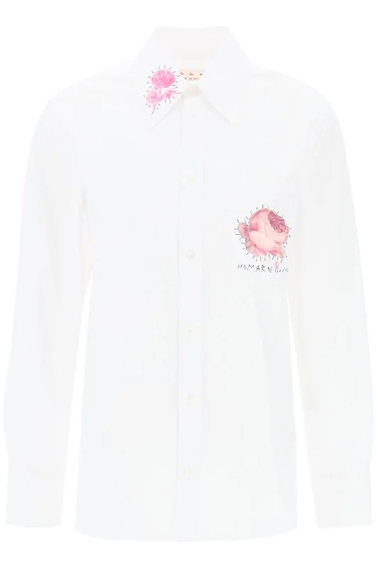 "shirt with flower print patch and embroidered logo CAMA0103SXTCY67 LILY WHITE