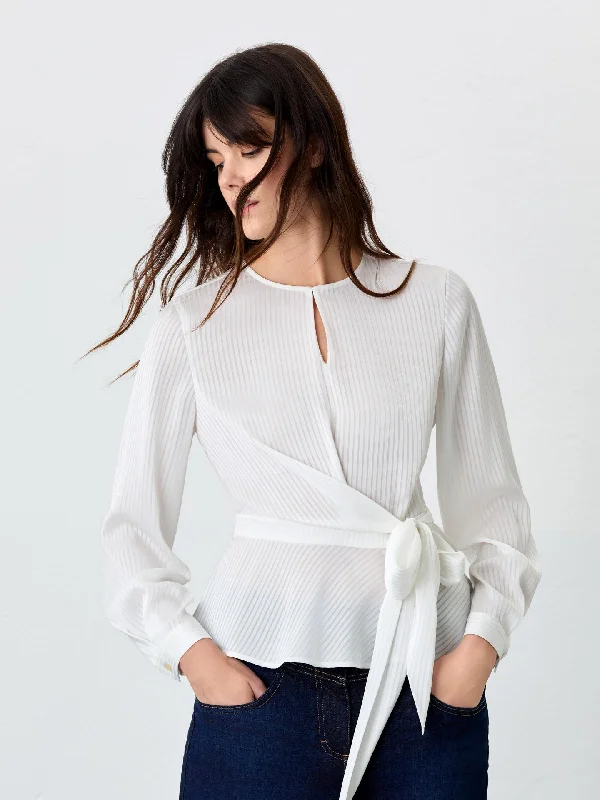 Tie Wrap Blouse In Striped Jaquard Fabric