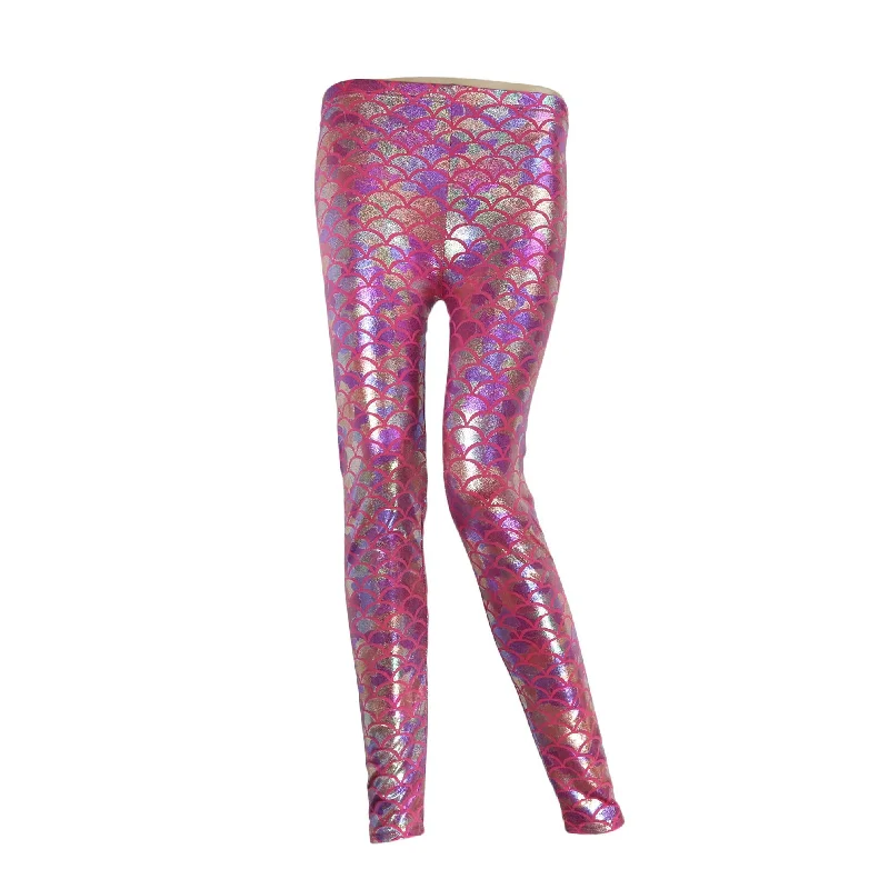 Women Fish scale printing stretch thin shiny mermaid printing Leggings pants