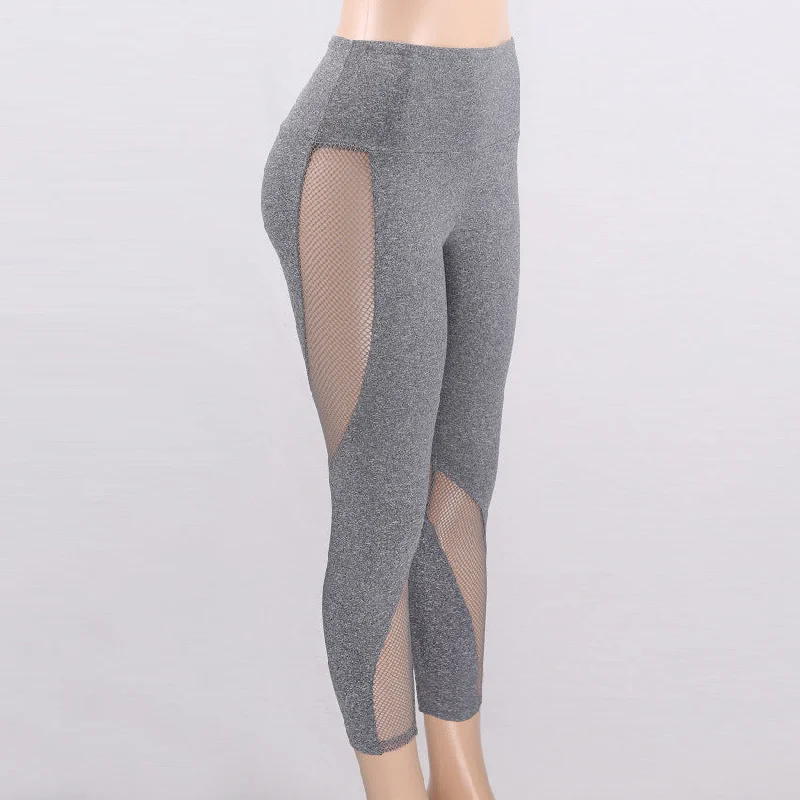 Women Fitness Gray Push Up Leggings High Waist Elastic Workout Legging Pants 2022 Fashion Female Mesh Patchwork Leggings Femme