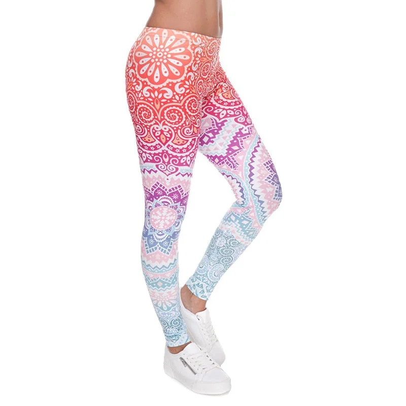 Women Fitness Leggings Fashion Legging Aztec Round Ombre Printing Leggins Female Legins Sexy Pants High Waist Trouser WAIBO BEAR