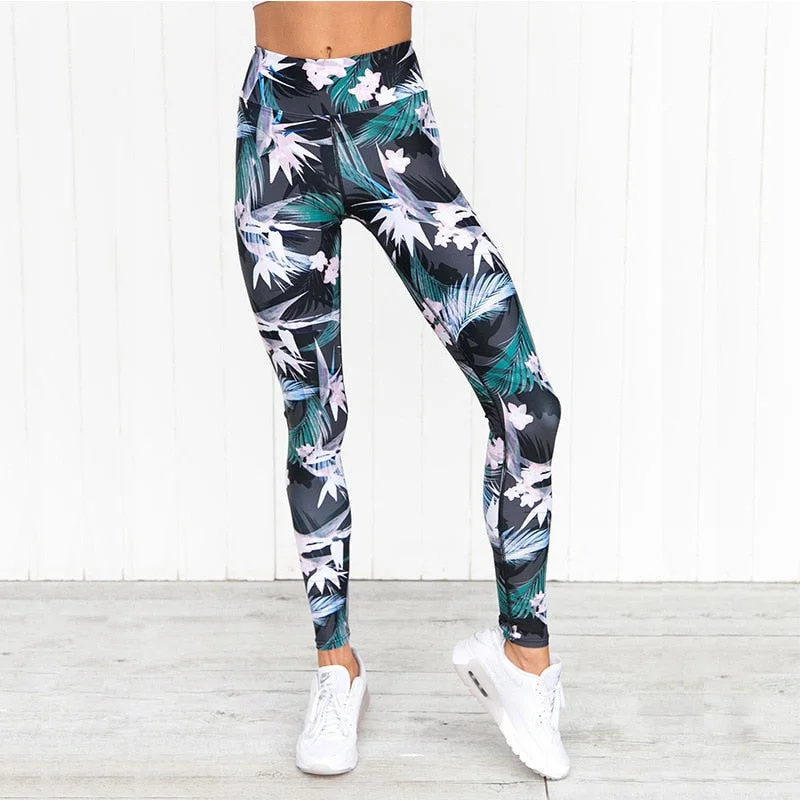 Women Floral Printed High Waist Stretch Leggings Pants Fashion Female Fitness Wear Bodybuilding Pants Workout Leggings Plus Size