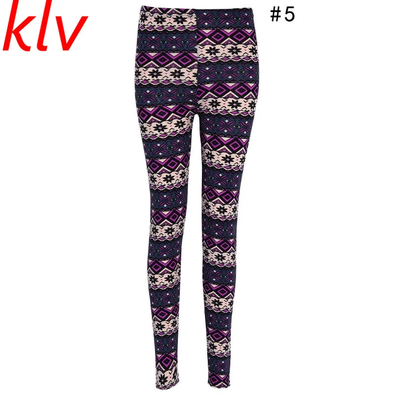 Women Floral Printing Elastic Leggings Stretch Pencil Pants Winter Autumn