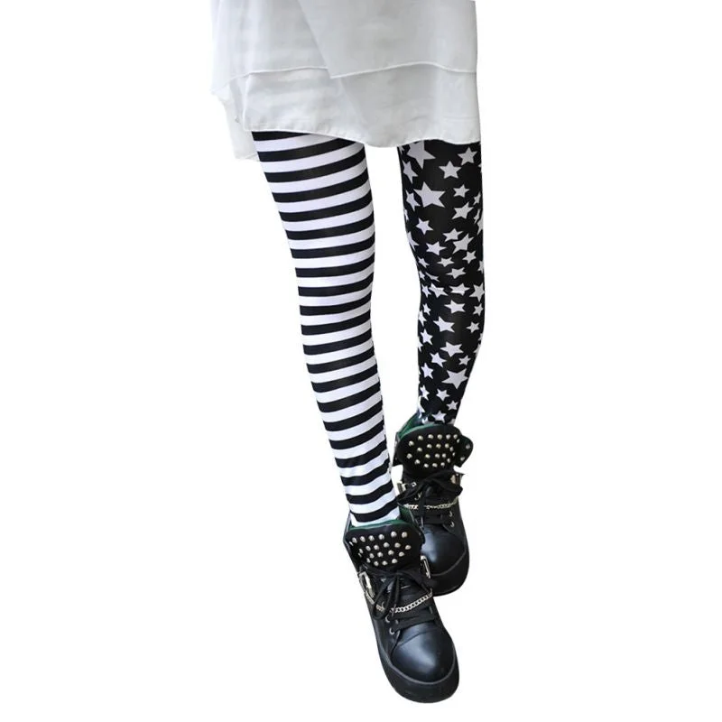 Women Ladies Summer Stitching Striped Stars Leggings Trousers Slim Pants