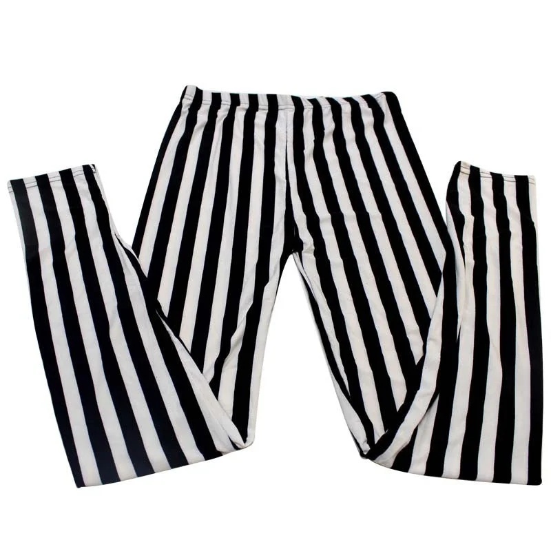 Women Leggings New Causal Lady Fashion Skinny Chic Look Vertical Leggings Black and White Spandex Zebra Stripe Mid Waist Pants