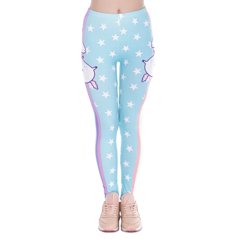 Women Leggings Push Up unicorn star rainbow Printed cartoon Trousers blue purple Unicorn Legging High Waist Legins female Pants