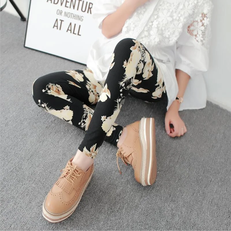 Women s Leggings Floral Mid Waisted Skinny Elastic Fashion Pencil Pants