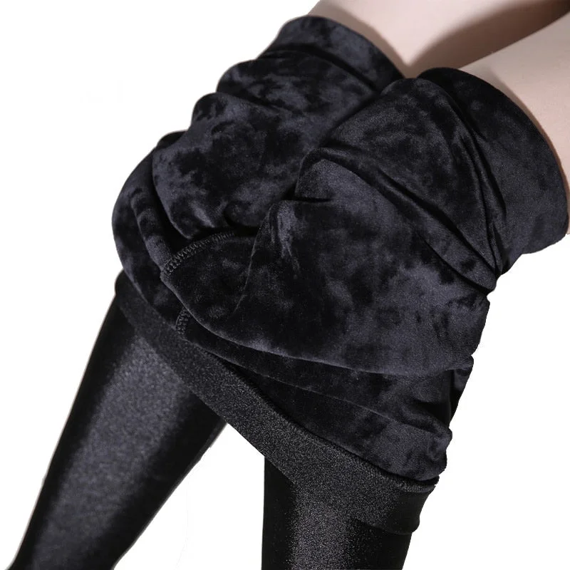 Women Sexy Velvet Thicken Leggings and Thin Black Leggings Warm Fashion Stretchy Leggins Pants