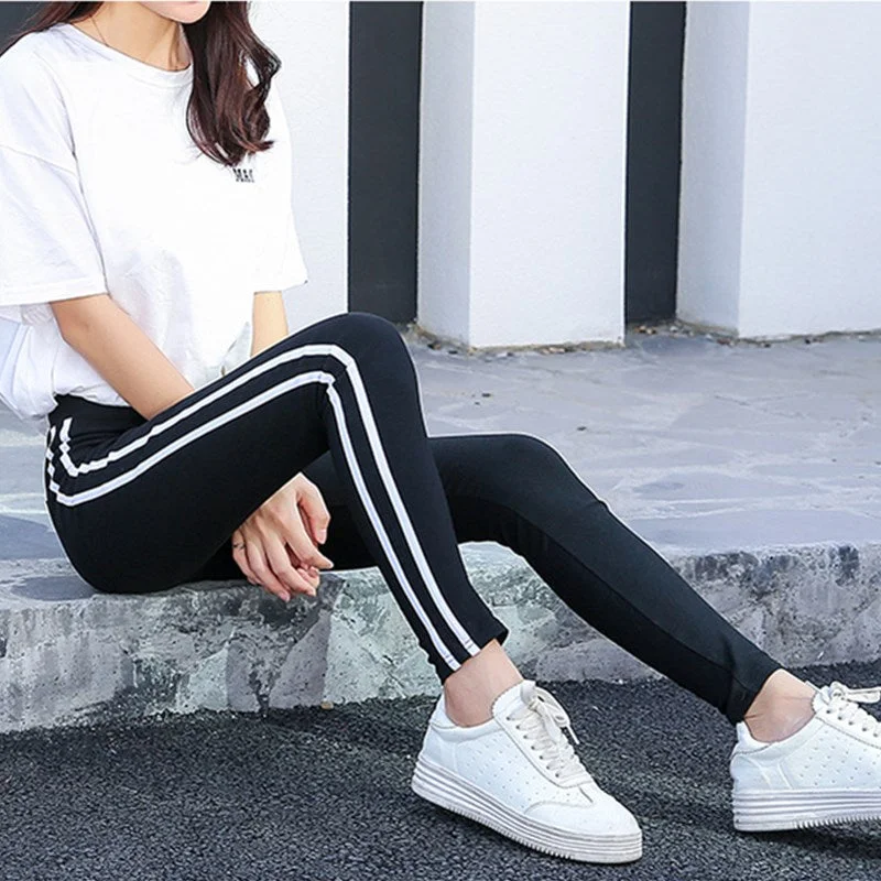 Women Side Stripe Legging Pants Fashion Large Size Workout Polyester Leggings Casual Autumn Black Leggings Women Plus size XXXL