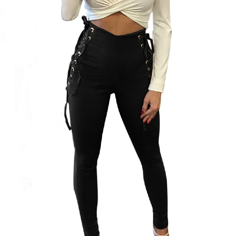 Women Skinny High Waist Self Cultivation Leggings Bandage Elastic Solid Ankle-Length Leggings vadim pantalon femme #2630