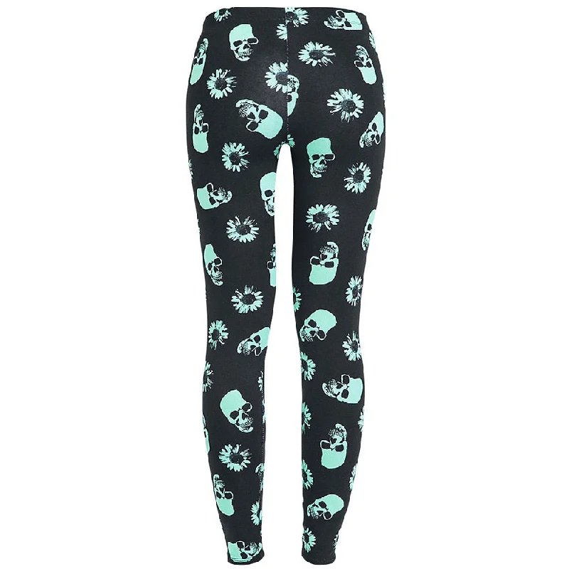 Women Skull Heads Leggings Skeleton & Flowers Printed Legging Fashion Sexy Skinny Pant