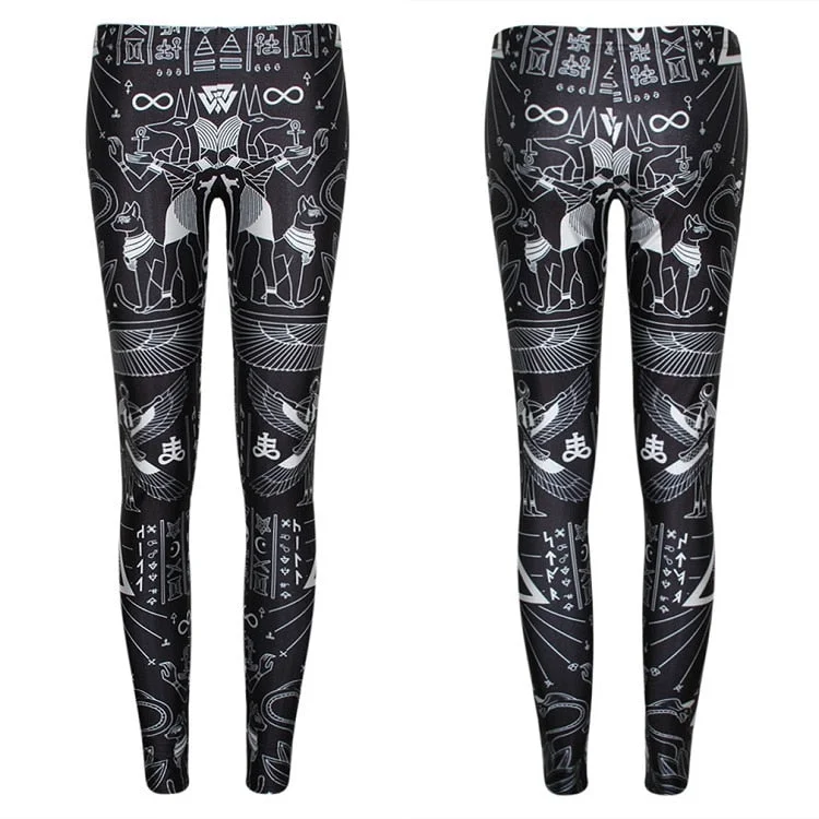 Women Leggings High Waist Leggins for Girls Casual Slim Punk Goth Rock Style Skull 3D Print Black Gothic Pants Clothing Clothes