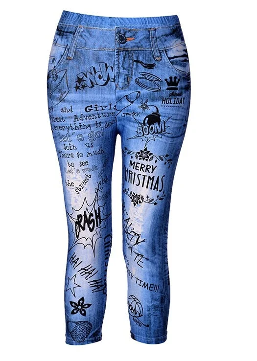 Faux Denim Printing Jeans Leggings For Women Streched Pants Capris Workout Wear Brand Legging RL242