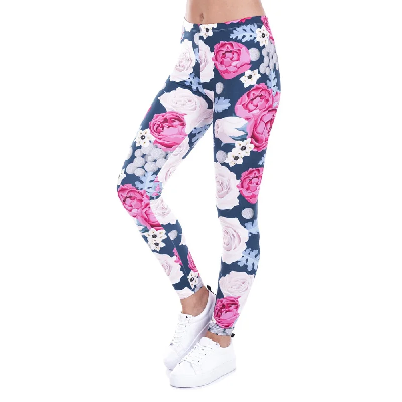 Brand Autumn Women Leggings Charming Wild Roses Printing Legging Casual Leggins Slim fit Leggings Womens Pants