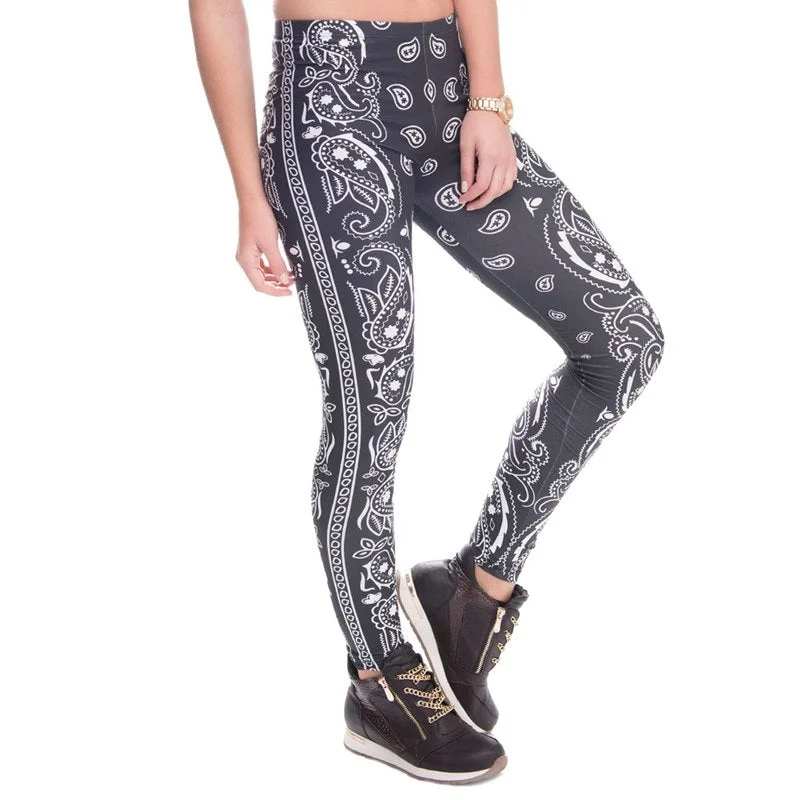 High Elasticity Bandana Printed Womens Fashion Slim Fit Legging Workout Trousers Casual Pants Leggings