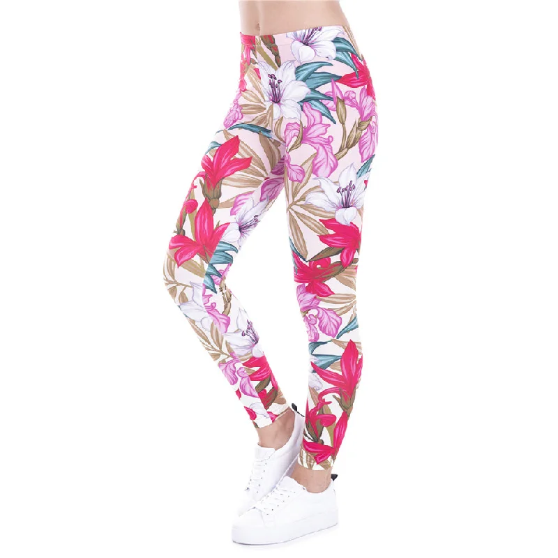 New Arrival Legins Design Paradise Flowers Printed Leggins Women Leggings Trousers High Elasticity Casual Women Pants