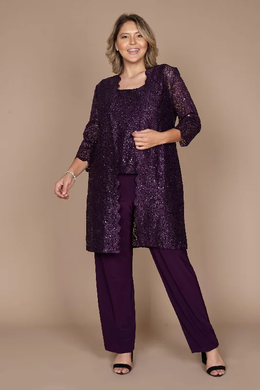 R&M Richards 1993P Metallic Lace Petite Pant Suit