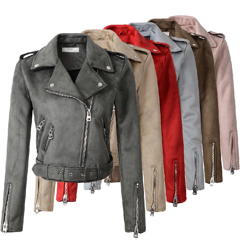 Women's Suede Faux Leather Solid Matte Jacket