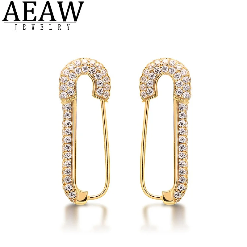 AEAW Round DF Color vvs1 Excellent Cut Moissanite Buckle Earring Brooch Multipurpose Real 10K Yellow Gold Gift For Women Gift