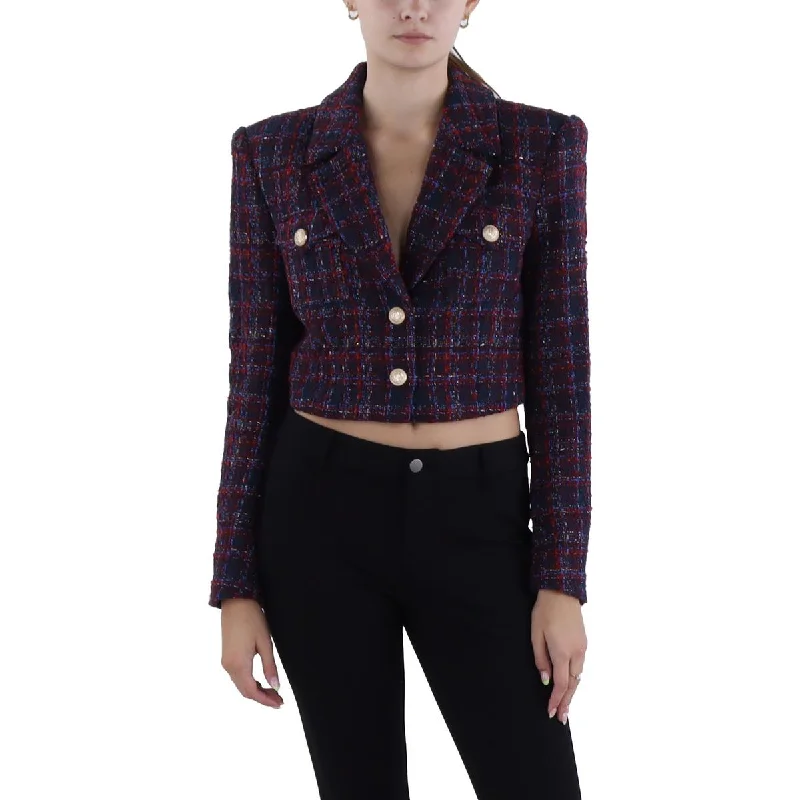 Noah Womens Tweed Cropped Two-Button Blazer