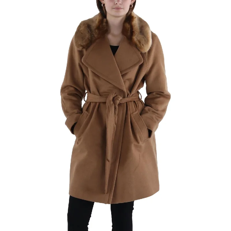 Womens Wool Faux Fur Trim Walker Coat