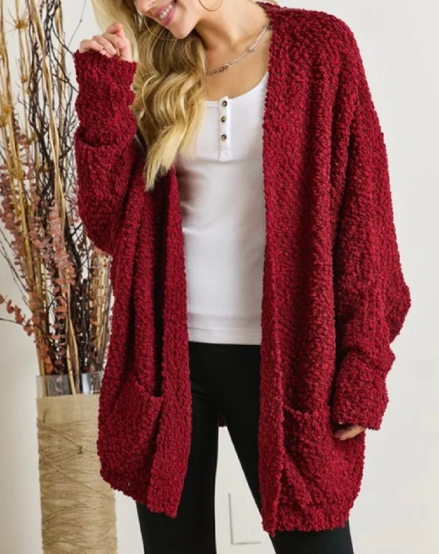 Burgundy Popcorn Knit Cardigan