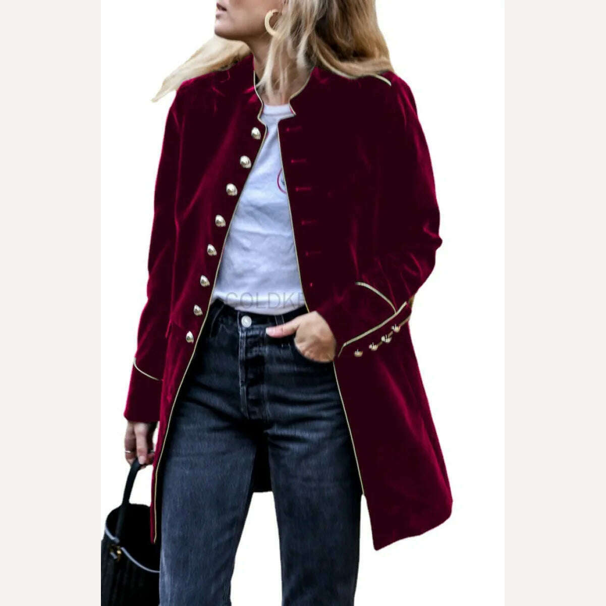 COLDKER 2024 Autumn Winter Medieval Cosplay Costume Velvet Women's Jacket Office Lady Elegant Long Blazer Female Jacket Coat