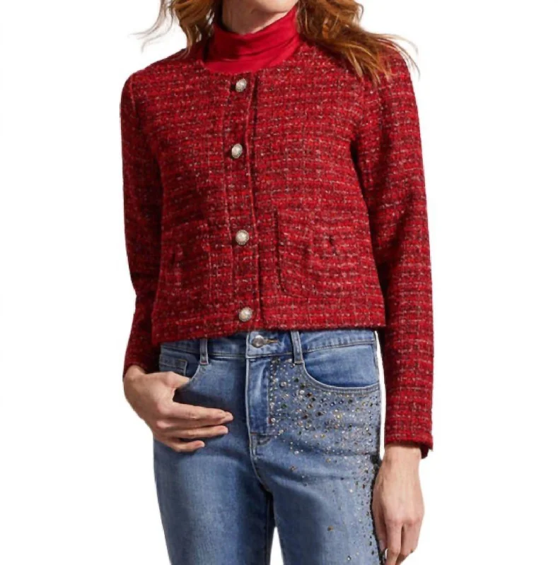 Cropped Tweed Jacket In Red Tweed