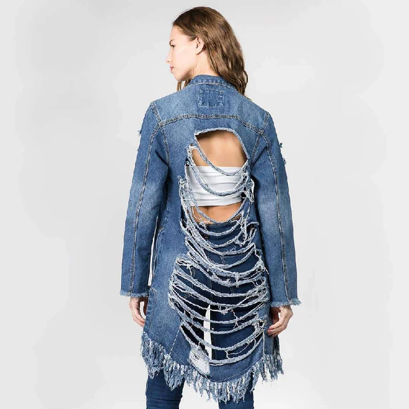 DISTRESSED DENIM LONG JACKET -