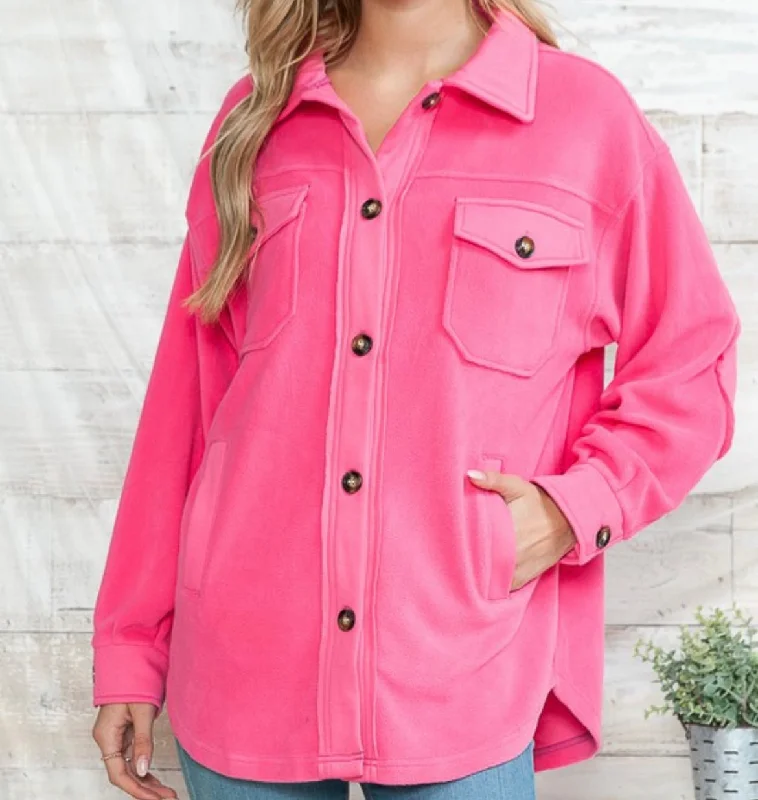 Hot Pink Basic Fleece Shacket