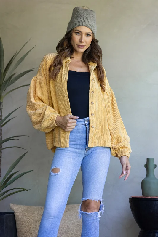 MUSTARD CORDUROY BUTTON DOWN LONG SLEEVES JACKET-JI8288