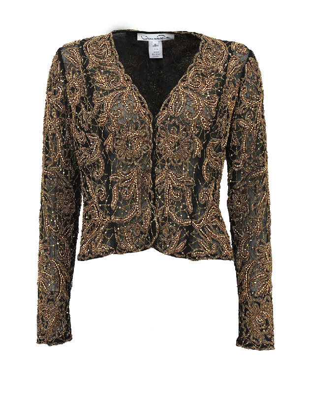 Long Sleeve Embroidered Beaded Jacket