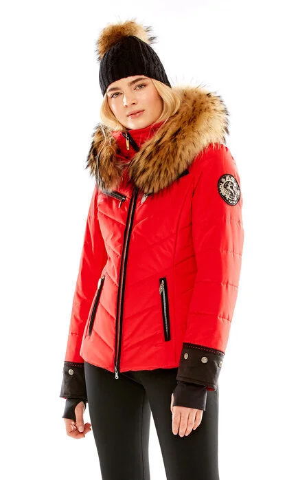 M. Miller SK2624 Christina Red Quilted Jacket With Natural Finn Raccoon FW24