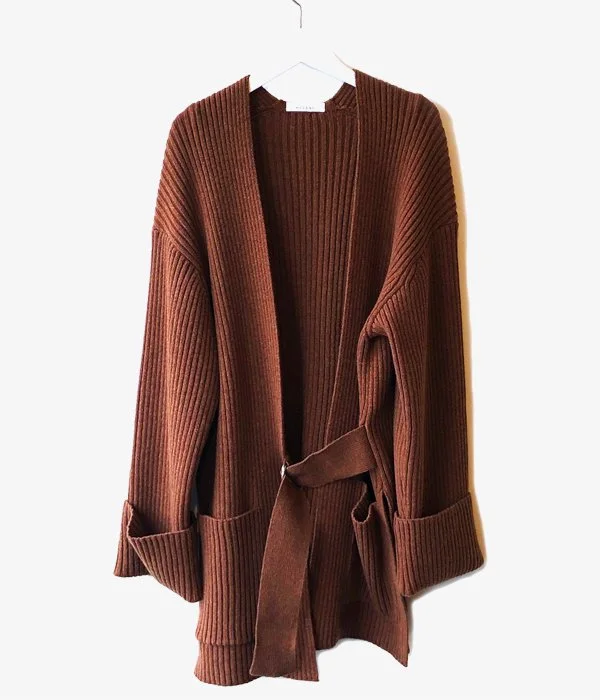 PHEENY/7G RIB KNIT HALF CARDIGAN(BROWN)