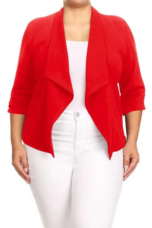 Plus Size Solid Waist Length Jacket Open Front 17 Colors