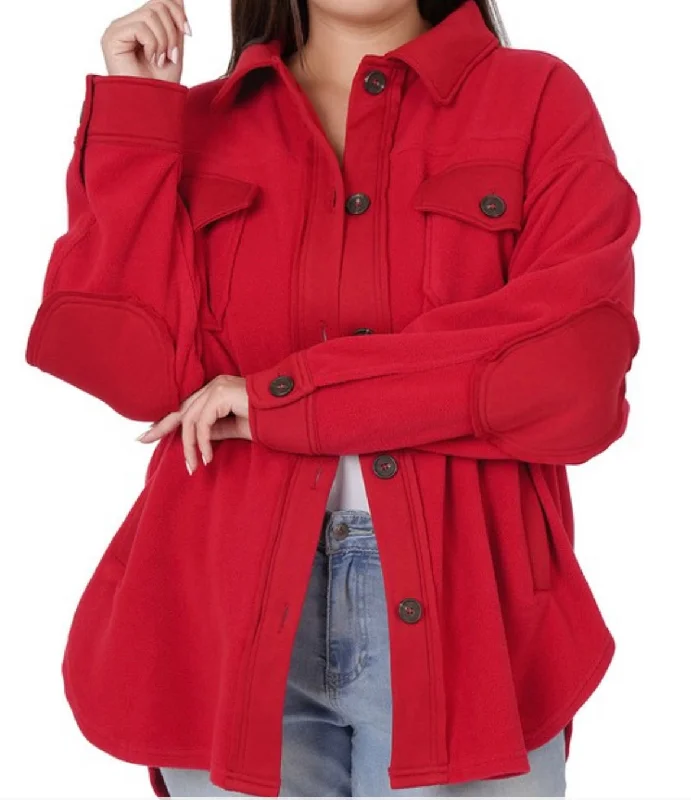 Red Basic Fleece Shacket