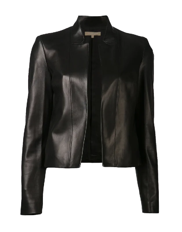 Stand Lapel Leather Jacket