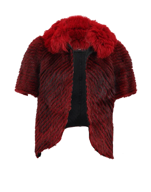 Striped Fur Jacket With Fox Trim