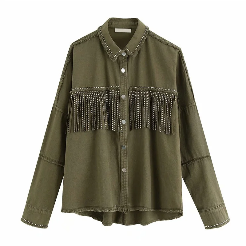 Tassel Denim Jacket Coat Women Fringe