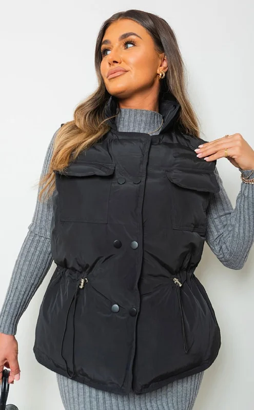 Black 6 button cinched waist gilet