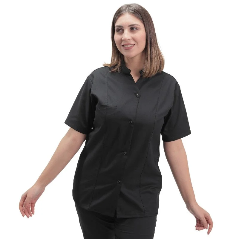 Women's Short Sleeve Black Kitchen Coat - Marbella - MANELLI