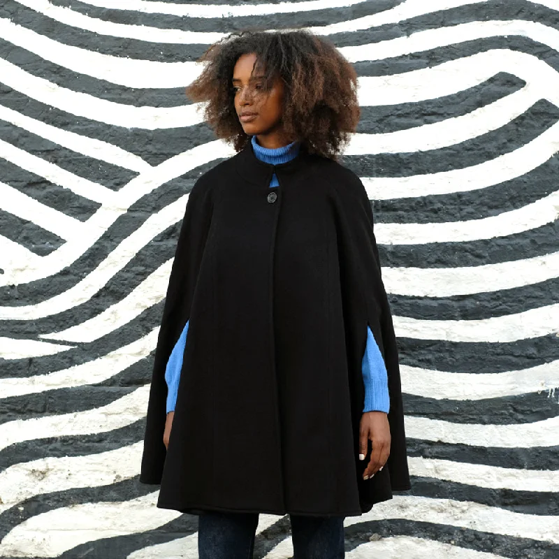 Wool and Cashmere Cape in Black