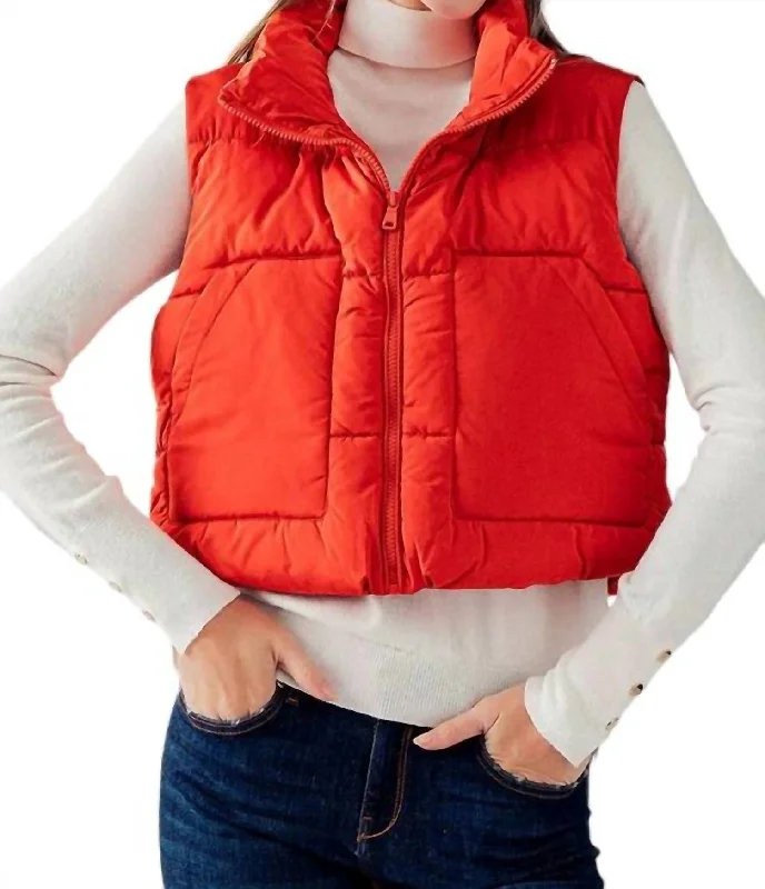 Zip Up Puffer Vest In Tomato