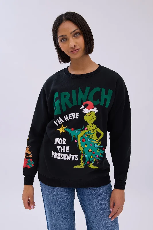 The Grinch Presents Graphic Crew Neck Sweatshirt Hoodie with Hem Patch Decorative Personalized