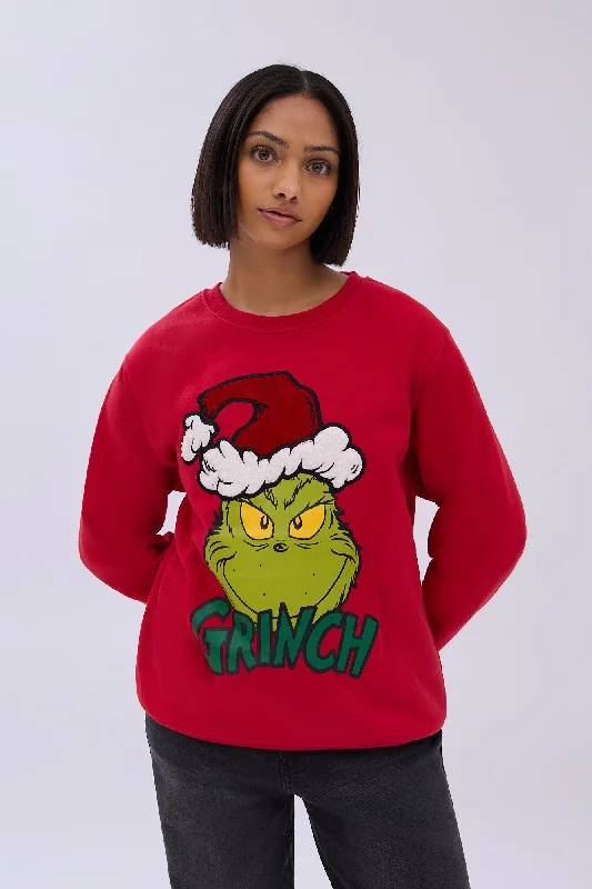 The Grinch Face Graphic Crew Neck Sweatshirt Hoodie with Zipper Versatile Modern