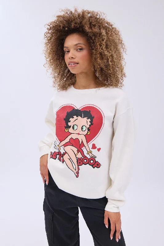 Betty Boop Graphic Crew Neck Relaxed Sweatshirt Hoodie with Hidden Zipper Minimalist Clean