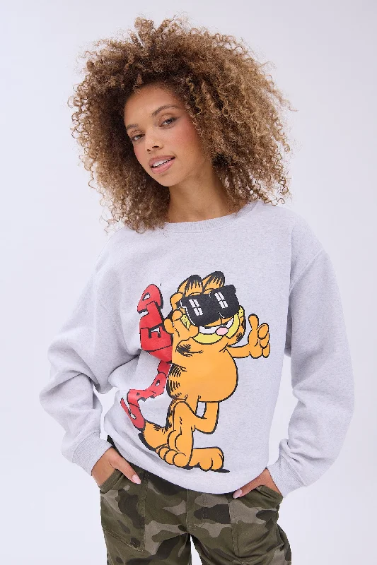 Garfield Graphic Crew Neck Relaxed Sweatshirt Hoodie with Batwing Sleeves Loose Dramatic